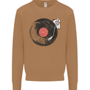 Distressed Vinyl Turntable DJ DJing Mens Sweatshirt Jumper Caramel Latte