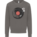 Distressed Vinyl Turntable DJ DJing Mens Sweatshirt Jumper Charcoal