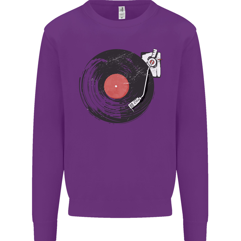 Distressed Vinyl Turntable DJ DJing Mens Sweatshirt Jumper Purple