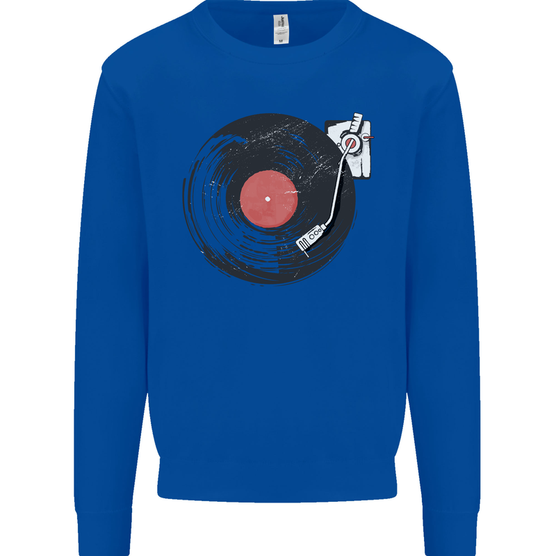 Distressed Vinyl Turntable DJ DJing Mens Sweatshirt Jumper Royal Blue