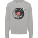 Distressed Vinyl Turntable DJ DJing Mens Sweatshirt Jumper Sports Grey