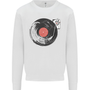 Distressed Vinyl Turntable DJ DJing Mens Sweatshirt Jumper White
