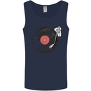 Distressed Vinyl Turntable DJ DJing Mens Vest Tank Top Navy Blue