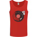 Distressed Vinyl Turntable DJ DJing Mens Vest Tank Top Red