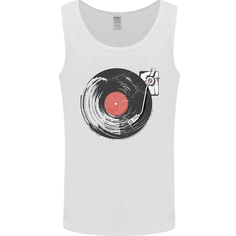 Distressed Vinyl Turntable DJ DJing Mens Vest Tank Top White