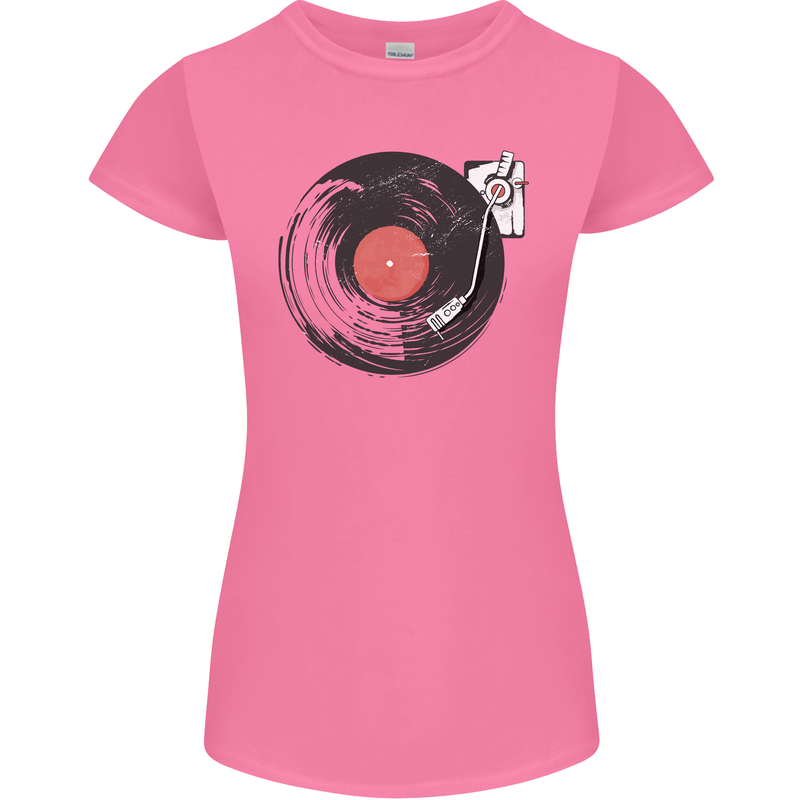 Distressed Vinyl Turntable DJ DJing Womens Petite Cut T-Shirt Azalea