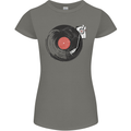 Distressed Vinyl Turntable DJ DJing Womens Petite Cut T-Shirt Charcoal