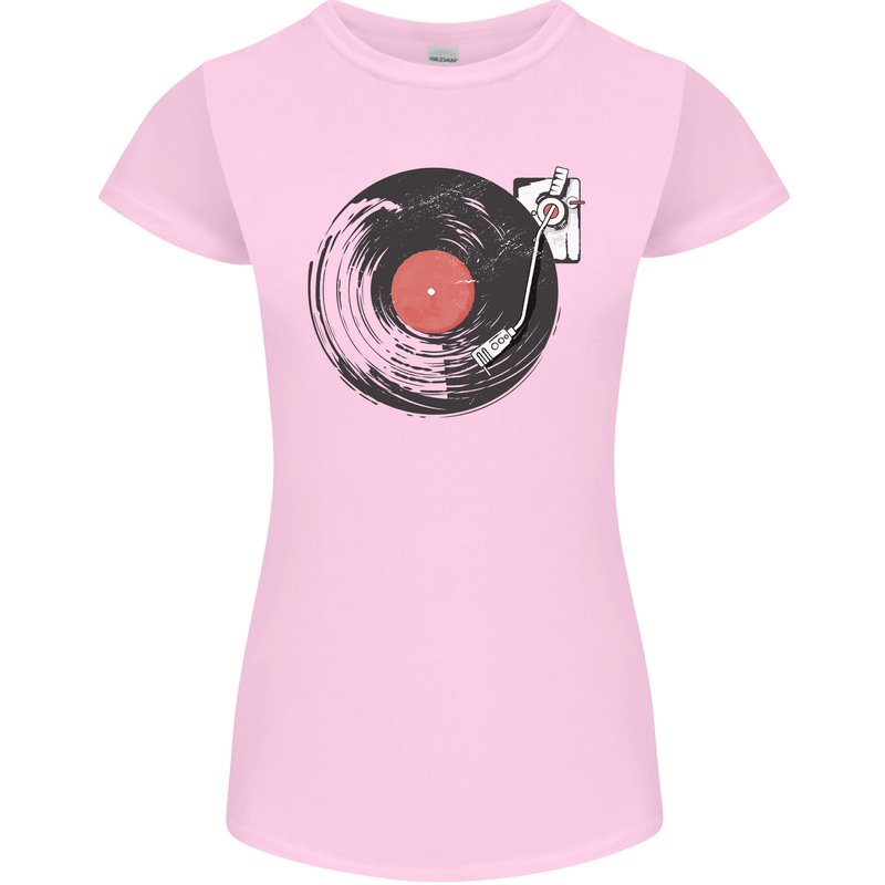 Distressed Vinyl Turntable DJ DJing Womens Petite Cut T-Shirt Light Pink