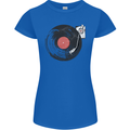 Distressed Vinyl Turntable DJ DJing Womens Petite Cut T-Shirt Royal Blue