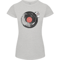 Distressed Vinyl Turntable DJ DJing Womens Petite Cut T-Shirt Sports Grey