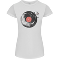 Distressed Vinyl Turntable DJ DJing Womens Petite Cut T-Shirt White