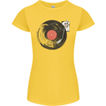 Distressed Vinyl Turntable DJ DJing Womens Petite Cut T-Shirt Yellow