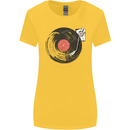 Distressed Vinyl Turntable DJ DJing Womens Wider Cut T-Shirt Yellow
