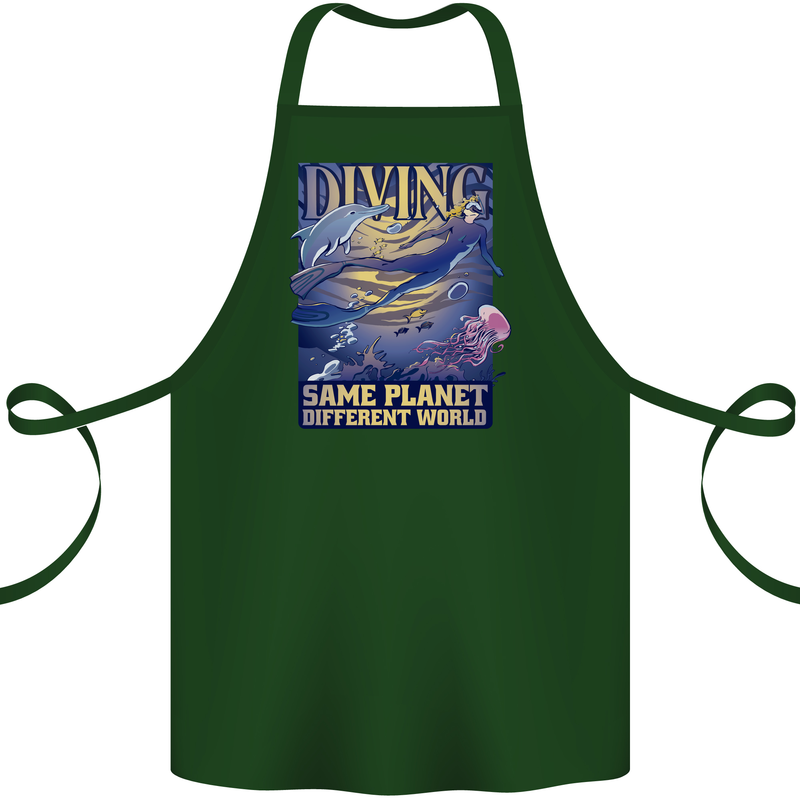 Diver Same Planet Different World Cotton Apron 100% Organic Forest Green