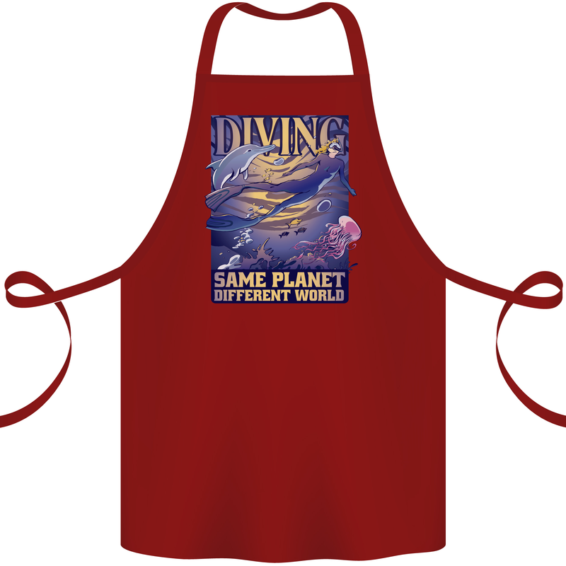 Diver Same Planet Different World Cotton Apron 100% Organic Maroon