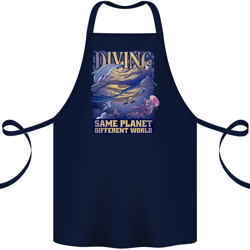 Diver Same Planet Different World Cotton Apron 100% Organic Navy Blue