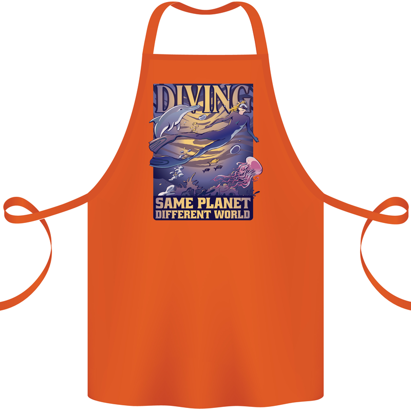 Diver Same Planet Different World Cotton Apron 100% Organic Orange