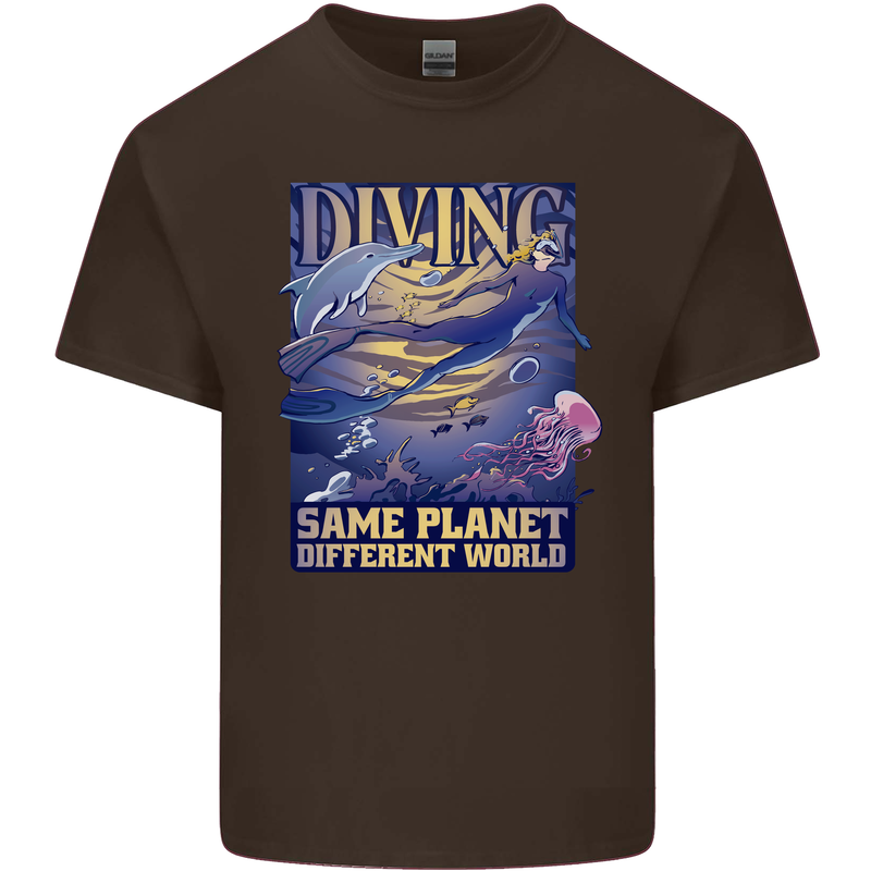 Diver Same Planet Different World Kids T-Shirt Childrens Chocolate