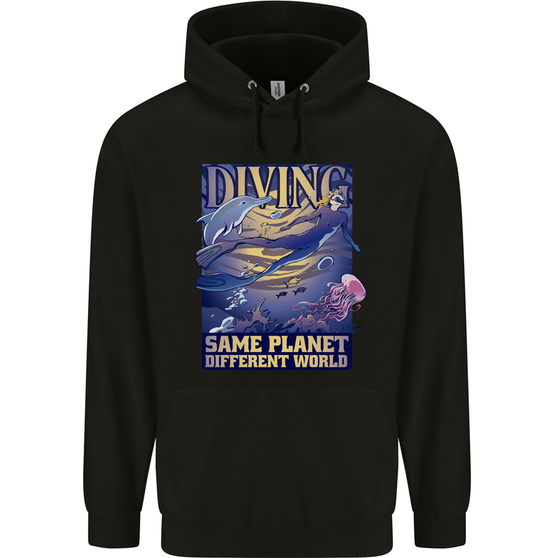 Diver Same Planet Different World Mens 80% Cotton Hoodie Black