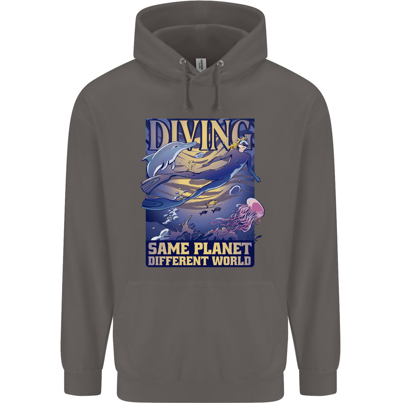 Diver Same Planet Different World Mens 80% Cotton Hoodie Charcoal
