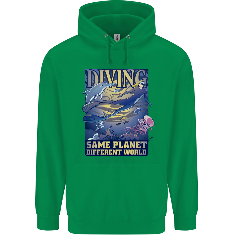 Diver Same Planet Different World Mens 80% Cotton Hoodie Irish Green