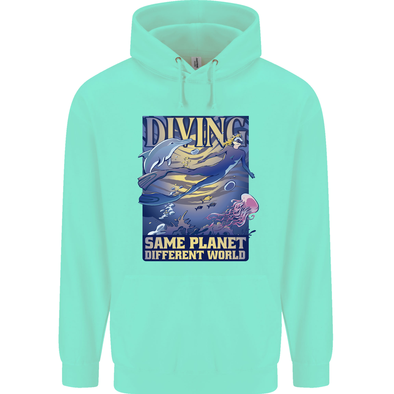 Diver Same Planet Different World Mens 80% Cotton Hoodie Peppermint