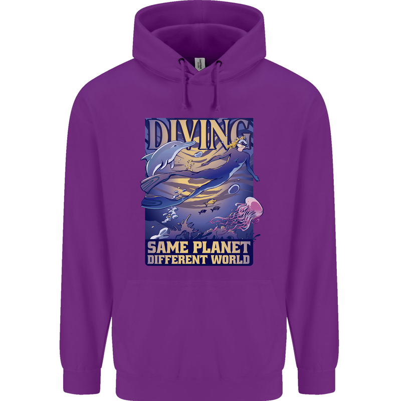 Diver Same Planet Different World Mens 80% Cotton Hoodie Purple
