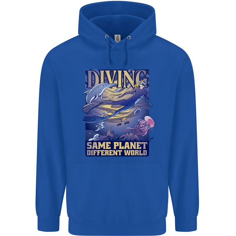 Diver Same Planet Different World Mens 80% Cotton Hoodie Royal Blue