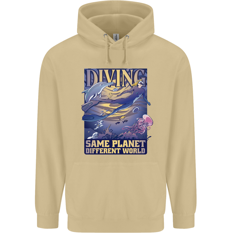 Diver Same Planet Different World Mens 80% Cotton Hoodie Sand