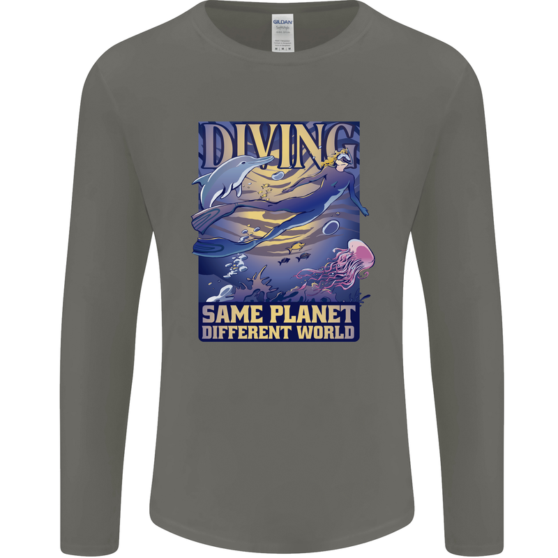 Diver Same Planet Different World Mens Long Sleeve T-Shirt Charcoal
