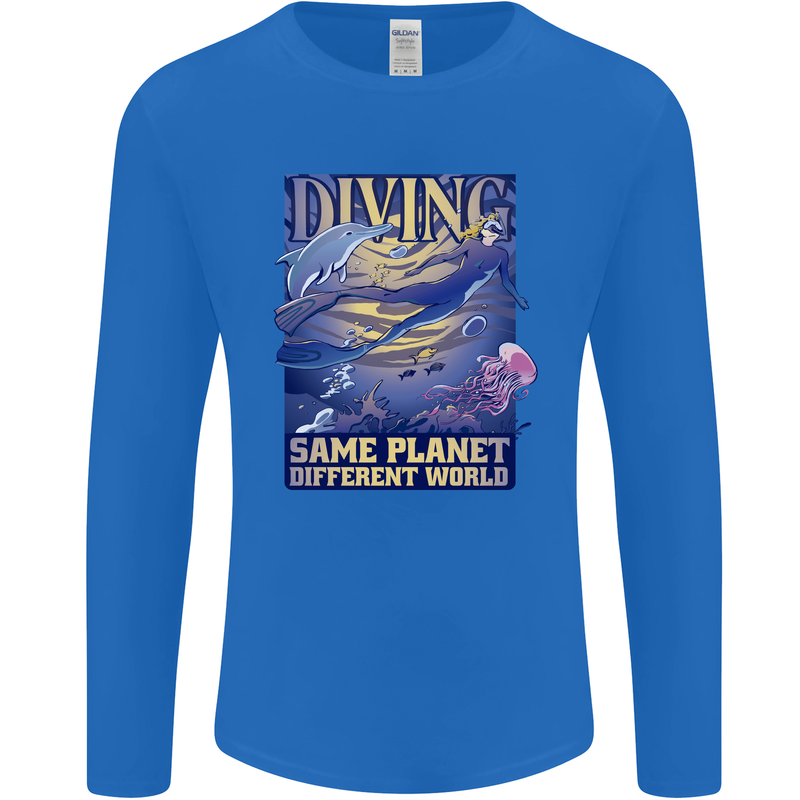 Diver Same Planet Different World Mens Long Sleeve T-Shirt Royal Blue