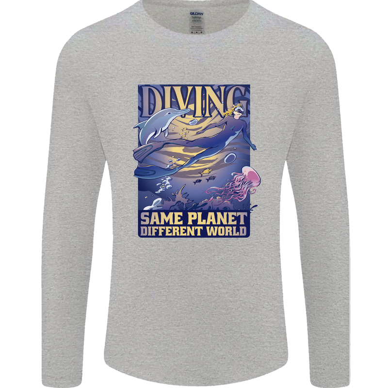 Diver Same Planet Different World Mens Long Sleeve T-Shirt Sports Grey