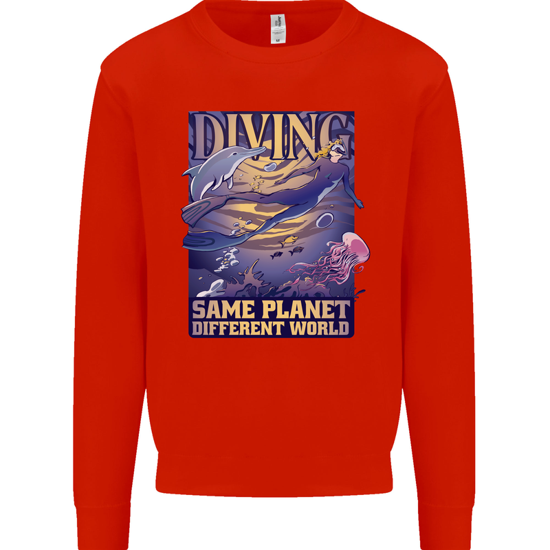 Diver Same Planet Different World Mens Sweatshirt Jumper Bright Red