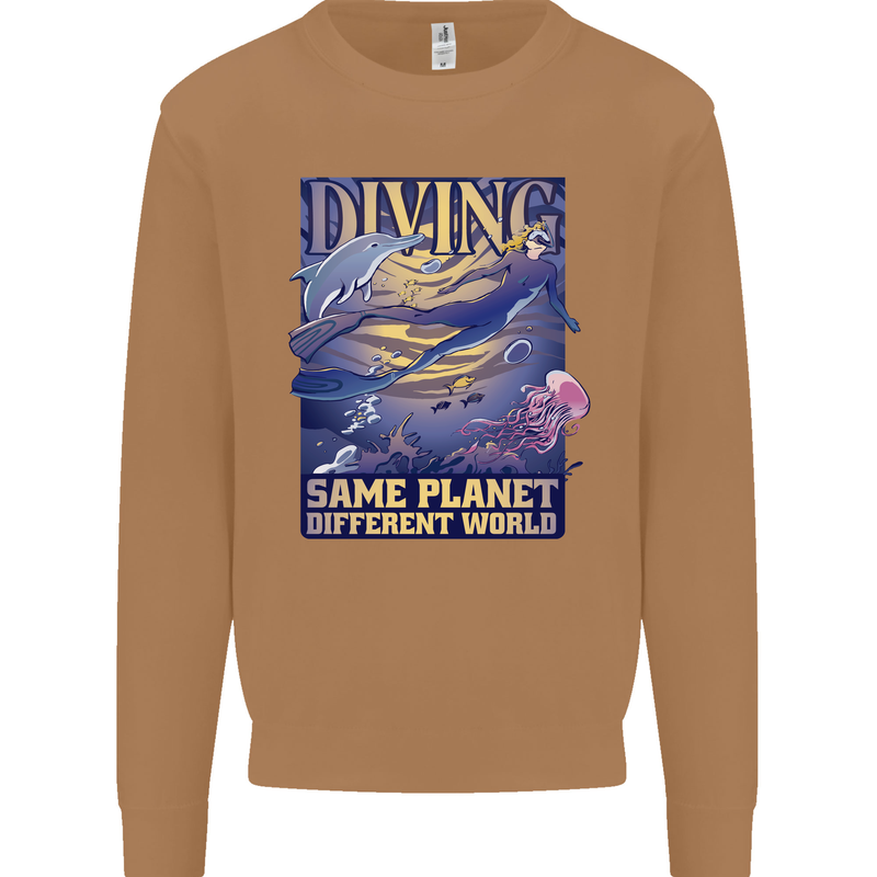 Diver Same Planet Different World Mens Sweatshirt Jumper Caramel Latte