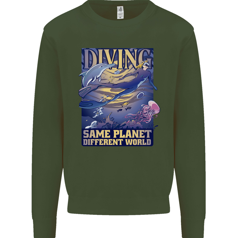 Diver Same Planet Different World Mens Sweatshirt Jumper Forest Green