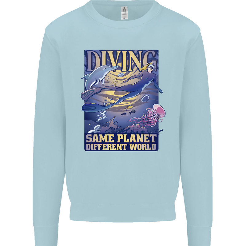 Diver Same Planet Different World Mens Sweatshirt Jumper Light Blue