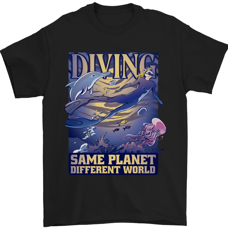 Diver Same Planet Different World Mens T-Shirt Cotton Gildan Black