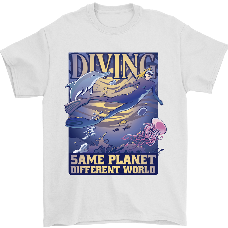 Diver Same Planet Different World Mens T-Shirt Cotton Gildan White