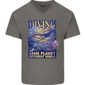 Diver Same Planet Different World Mens V-Neck Cotton T-Shirt Charcoal