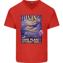 Diver Same Planet Different World Mens V-Neck Cotton T-Shirt Red
