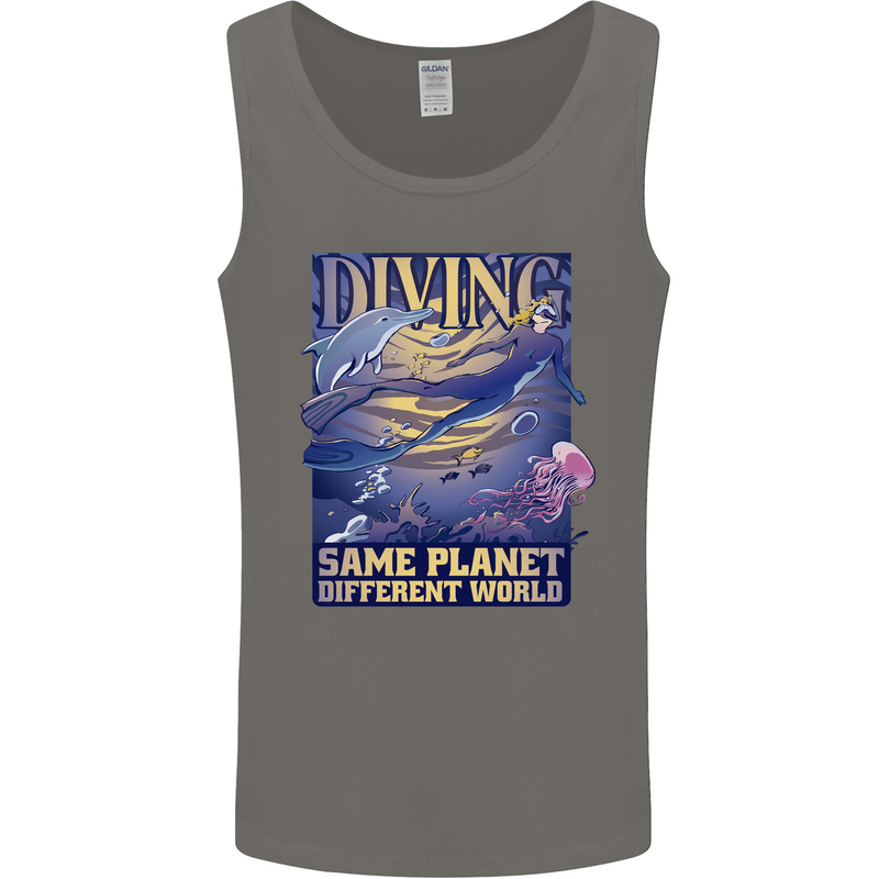 Diver Same Planet Different World Mens Vest Tank Top Charcoal