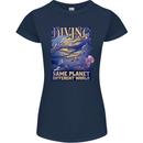 Diver Same Planet Different World Womens Petite Cut T-Shirt Navy Blue