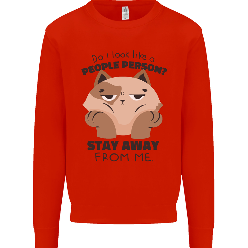 Do I Look Like a People Person Funny Cat Kids Sweatshirt Jumper Bright Red