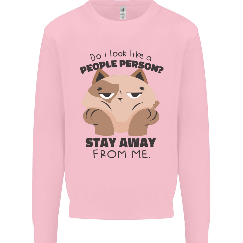 Do I Look Like a People Person Funny Cat Kids Sweatshirt Jumper Light Pink