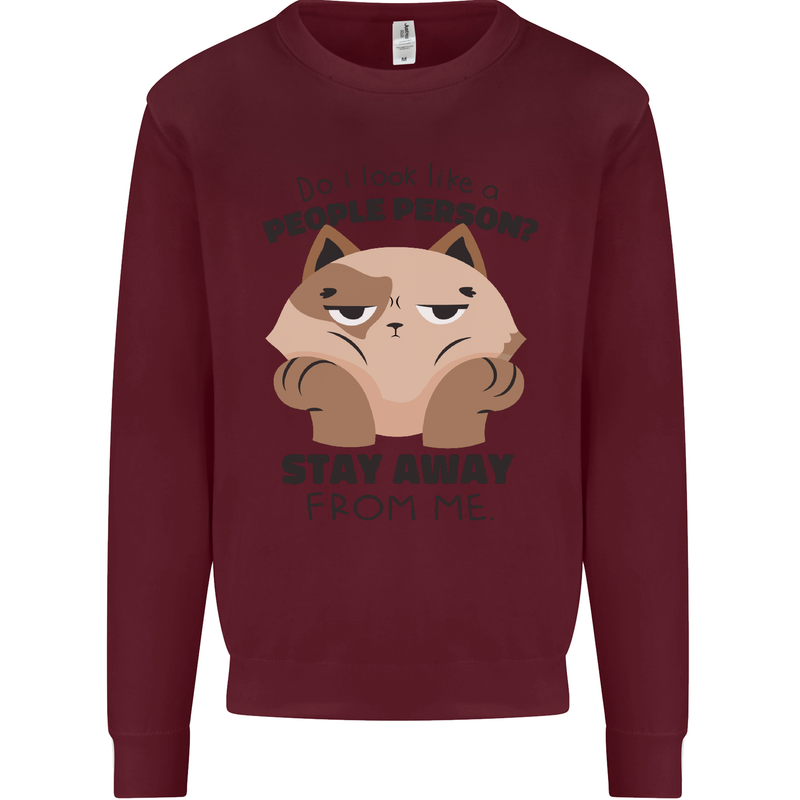 Do I Look Like a People Person Funny Cat Kids Sweatshirt Jumper Maroon