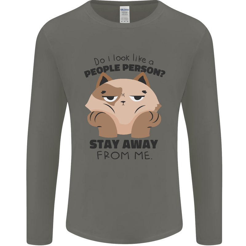 Do I Look Like a People Person Funny Cat Mens Long Sleeve T-Shirt Charcoal