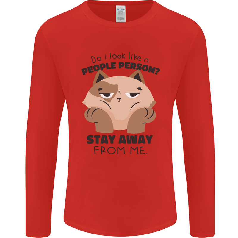 Do I Look Like a People Person Funny Cat Mens Long Sleeve T-Shirt Red