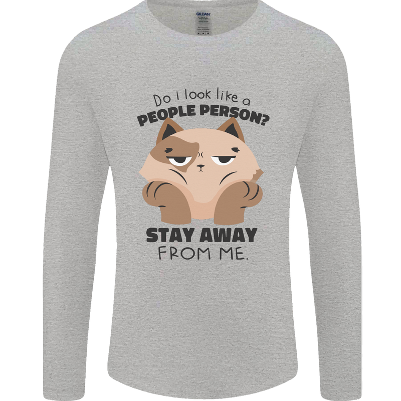 Do I Look Like a People Person Funny Cat Mens Long Sleeve T-Shirt Sports Grey