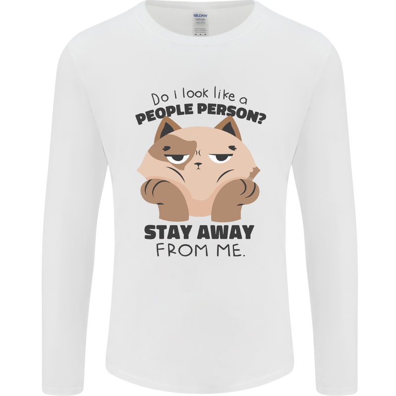Do I Look Like a People Person Funny Cat Mens Long Sleeve T-Shirt White