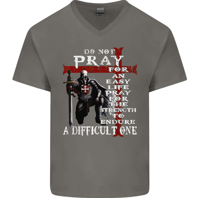 Do Not Pray Knights Templar St Georges Day Mens V-Neck Cotton T-Shirt Charcoal